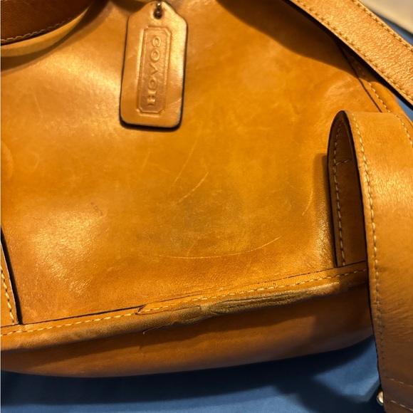 Vintage Coach 9960 tan leather mini backpack featuring a flap top and turn lock main image 7